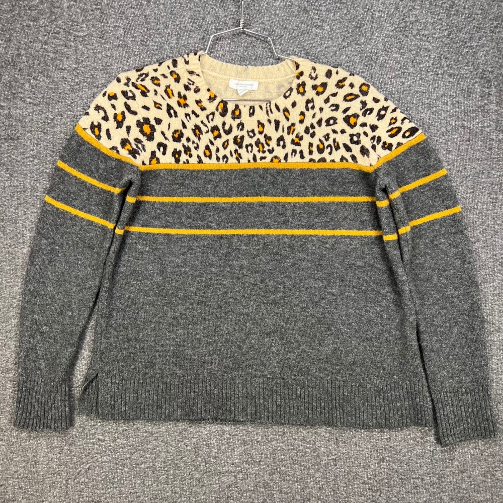 BeachLunchLounge Sweater Womens L Grey Leopard Striped Crewneck Pullover Casual